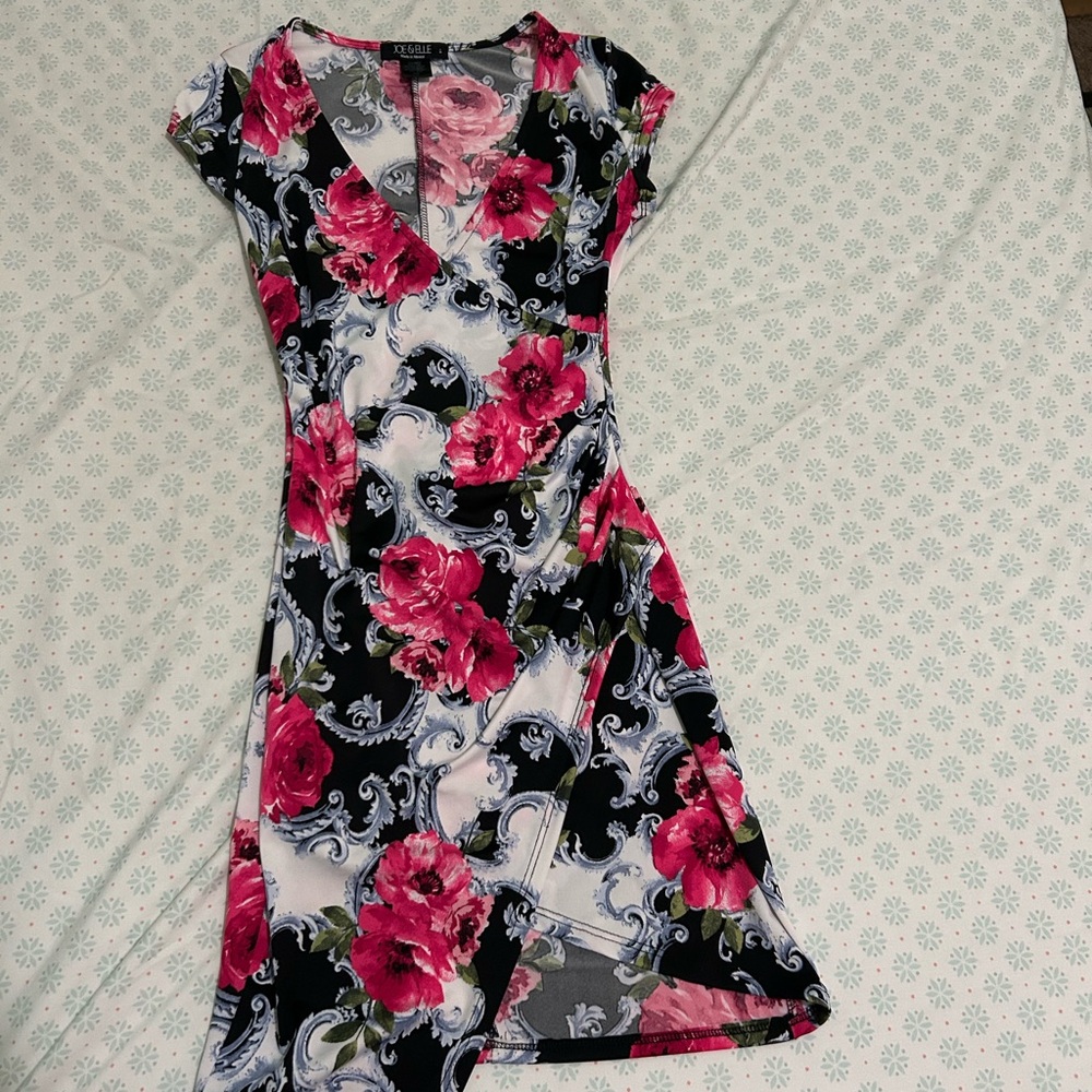 Joe & Elle Asymmetrical Floral Dress in Pink and Black